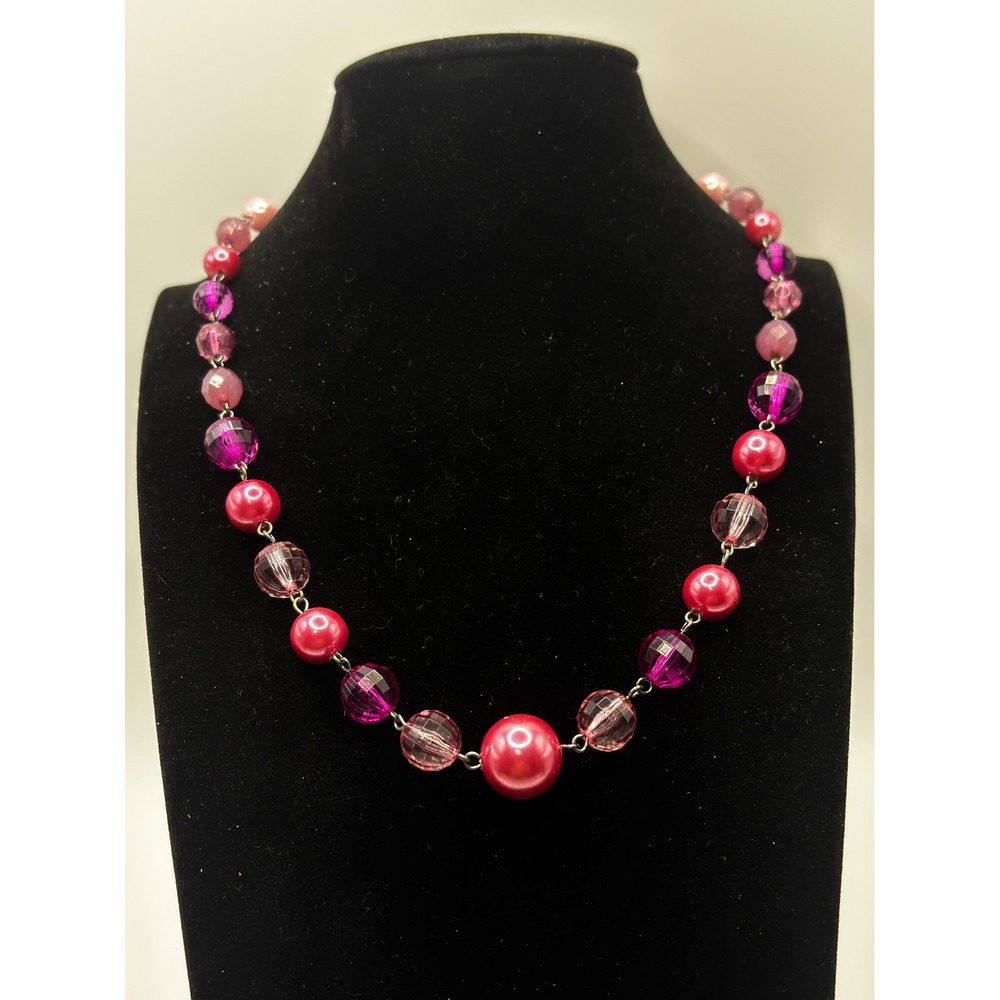 Candies‎ Pink Purple Faux Pearl Faceted Bead Necklace Gunmetal Adjustable Clasp